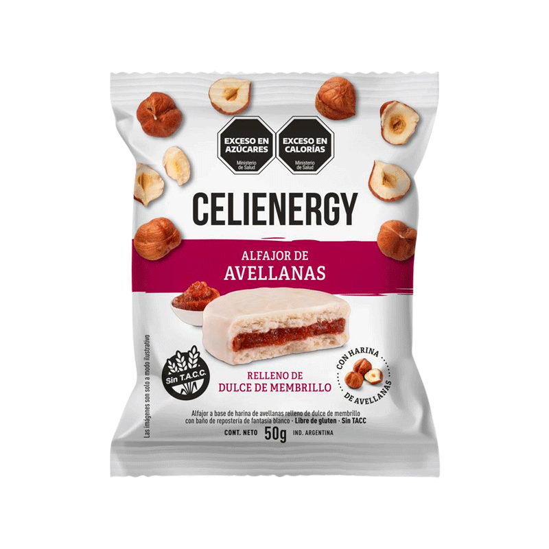 Alfajores Celienergy blancos De avellanas Relleno con dulce de membrillo