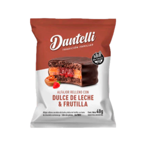 Alfajor Dantelli Relleno de Dulce de Leche y Frutilla